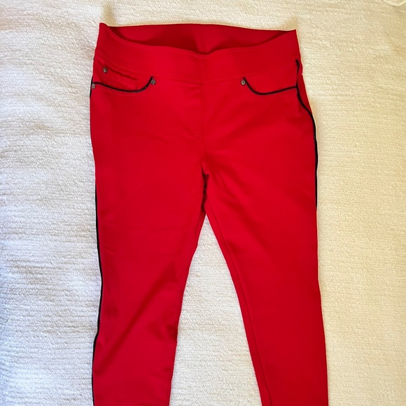 Nygard Slims Red Jegging Pants L (14–16) Stretch Pull-On Black Trim - Picture 1 of 10